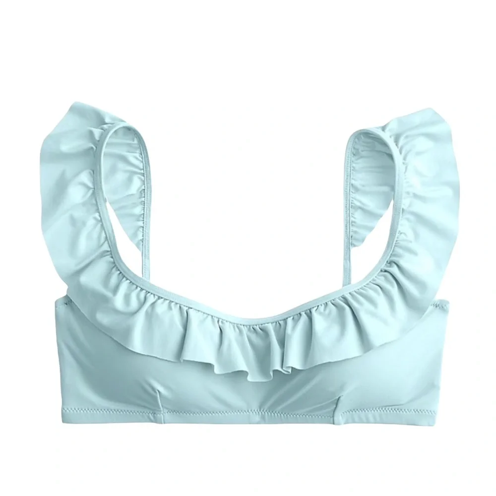 J. Crew Ruffle 1989 High-leg Bikini in Pale Mint Size Large NWT